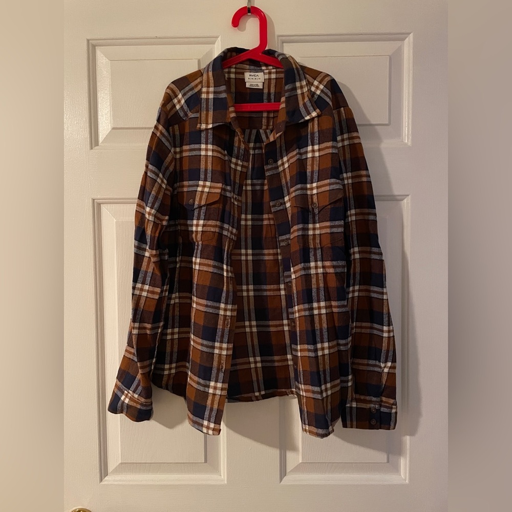 RVCA Women’s Blue/Brown Button Up Flannel